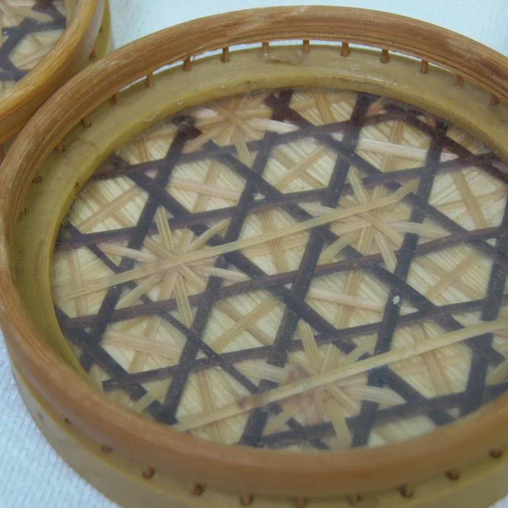 Bamboo Woven Rattan Coaster Set of 5 Boho Hippie MCM Style Decor   Looking for s